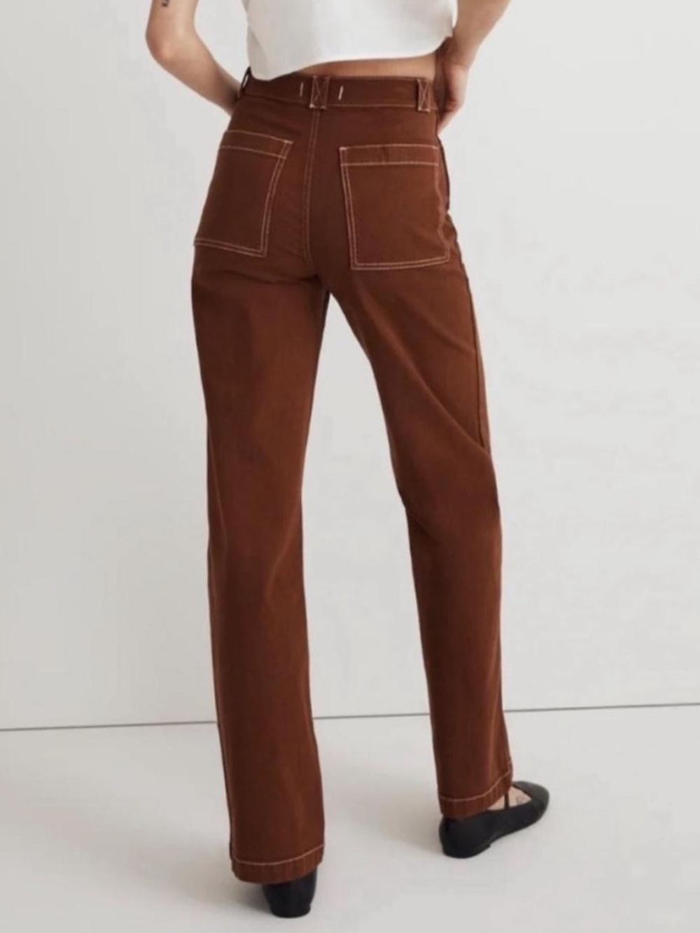 Madewell Emmet Wide Leg Garment High-Rise Straight-Leg Jeans in Chestnut Brown - Picture 3 of 12